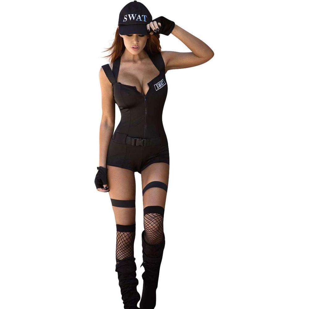 imageYandy Black Deluxe Limited Edition Women Sexy Romper SWAT Front Zipper Halloween Costume