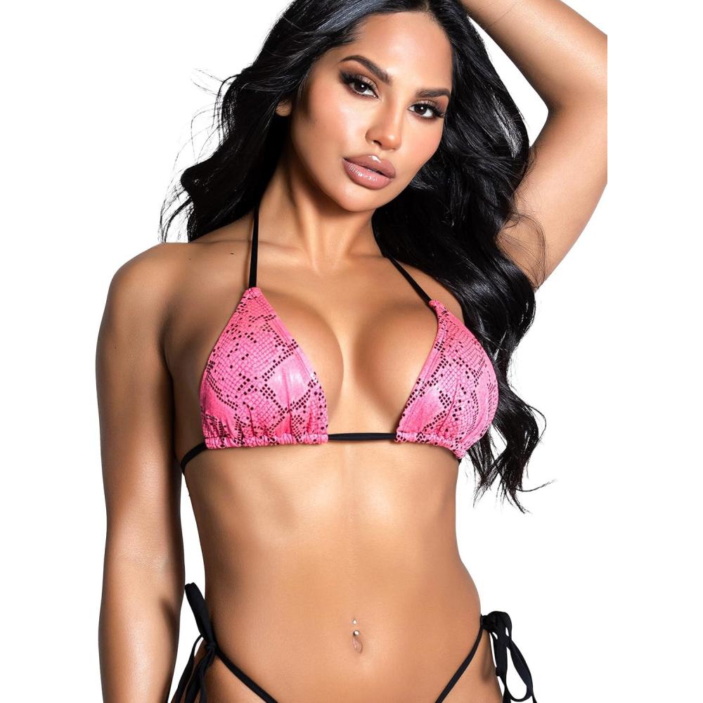 imageYandy Snake It Til You Make It Bikini Top Neon Snake Print Triangle Cups and Tie Closure