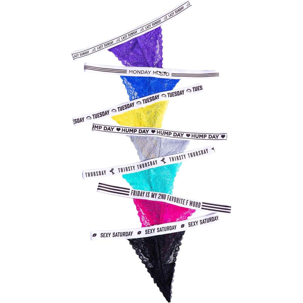 imageYandy Women 7 Piece Sexy High Waist Panty Set Featuring a Sheer Lace Thong Cut and White Elastic BandAs Shown