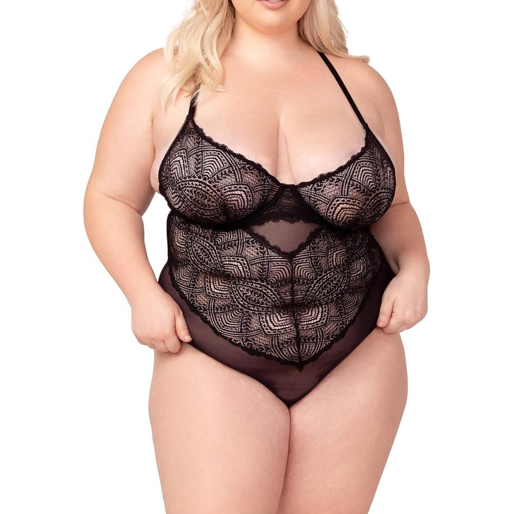 imageYandy Womens Plus Size Intricate Lover Teddy with Cheecky Cut BackBlack