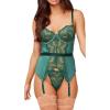 imageYandy Hot Take Bustier Set with Sheer Lace Underwire Top Removable Garter Straps and Matching ThongGreen