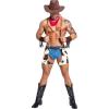 imageYandy Mens Cowboy Role Play Costume Suspenders Denim Look Briefs and Faux Suede Wrist Cuffs Country OutfitBrown