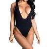 imageYandy Plunge Pool one Piece Swimsuit Plunging Neckline High Cut Sides and Cheeky Bottom