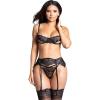 imageYandy Premium Black Underwire Lingerie Set with High Waist Lace Garter Belt and a Sheer Crotch Thong