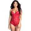 imageYandy Premium Red Underwire Floral Lace Teddy with Mesh Panels and Open Back Cheeky Cut Bodysuit