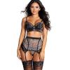 imageYandy Womens Animal Print Lingerie Set with Leopard Mesh Bra High Waist Garter Belt and High Waist Thong