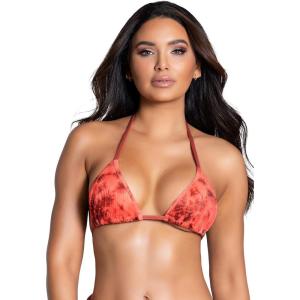 Yandy Tie Dye String Bikini Top, Adjustable Triangle Cups, Halter Straps, and Tie Back Closure(Coral)