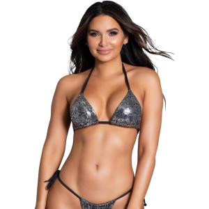 Yandy Women Swimsuit Bikini Top with Metallic Snake Print Adjustable Triangle Halter Ties and Back Closure