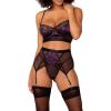 imageYandy Midnight Beauty Bra and Garter Set Sheer Bra Garter Straps and Matching High GStringPlumBlack