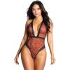 imageYandy Sexy Teddy with Sheer Red Animal Print Plunging Neck Solid Waistband and a Full Back Bottom