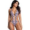 imageYandy Snake Print One Piece Monokini Swimsuit with Halter Ties Open Strappy Bodice and Full Back CutSnake Print