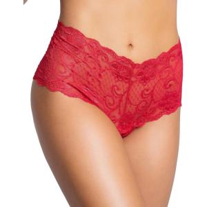 Yandy Low Rise Soft Sheer Lace-Up Open Crotch Cheeky Boyshort Women Panty(Red)