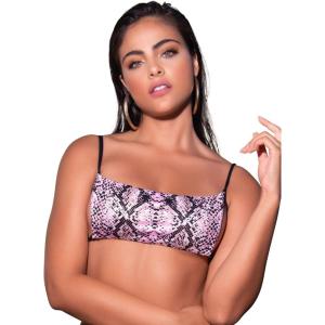 Yandy Pink Snake Print Swimsuit Bikini Top with Adjustable Straps Square Neck and Strappy Back(Pink)