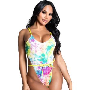 Yandy Premium Tie Dye Print One Piece Swimsuit with Adjustable Straps High Cut Sides & Bikini Bottom