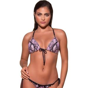 Yandy Snake Print Swimsuit Bikini Top with Triangle Cups Adjustable Straps and Tie Front Closure(Snake Print)