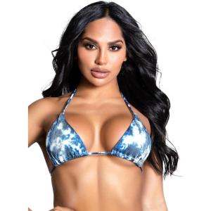Yandy Tempting Tie Dye Swimsuit Bikini Top, Adjustable Triangle Cups, and Tie Back Closure(Blue)