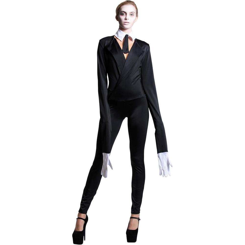 imageYandy Faceless Extra Long Sleeves Halloween Creepy Slim Mime Cosplay CostumeBlack