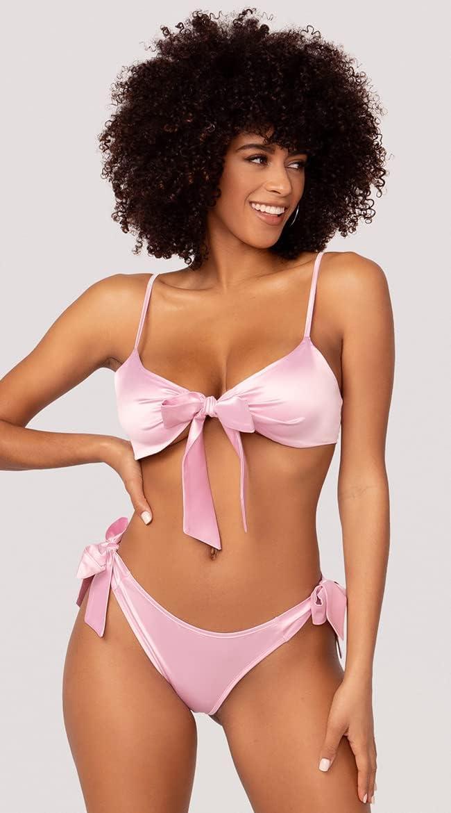 imageYandy Gift of Satin Bra Set with with A Tie Front Closure and Matching ThongPink