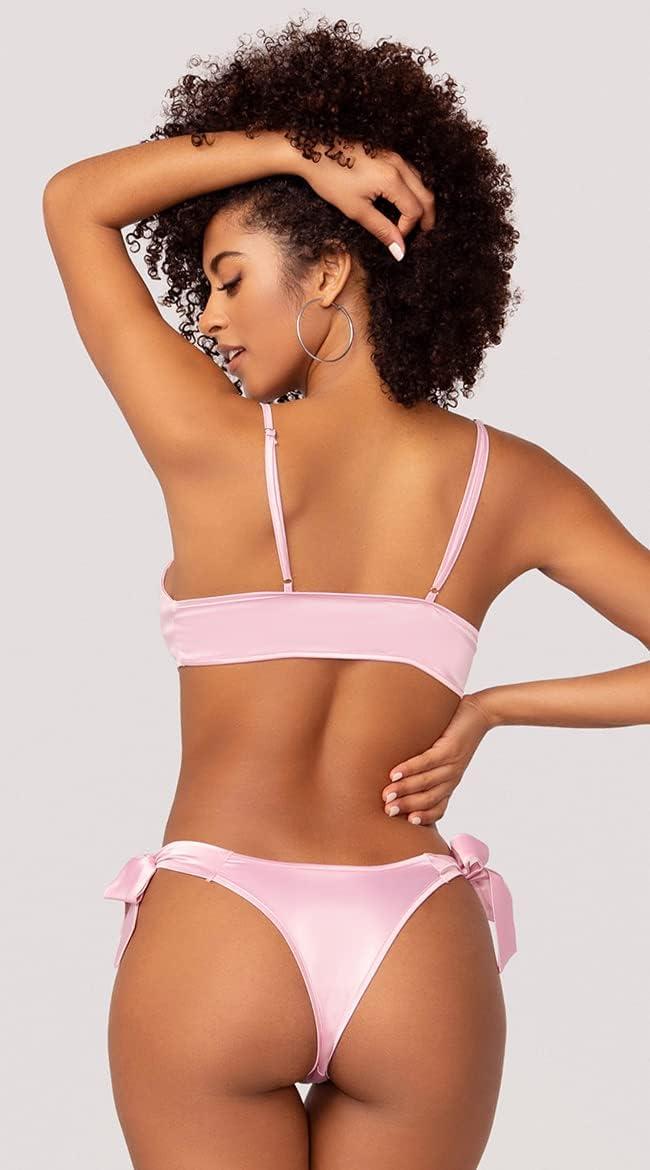 imageYandy Gift of Satin Bra Set with with A Tie Front Closure and Matching ThongPink