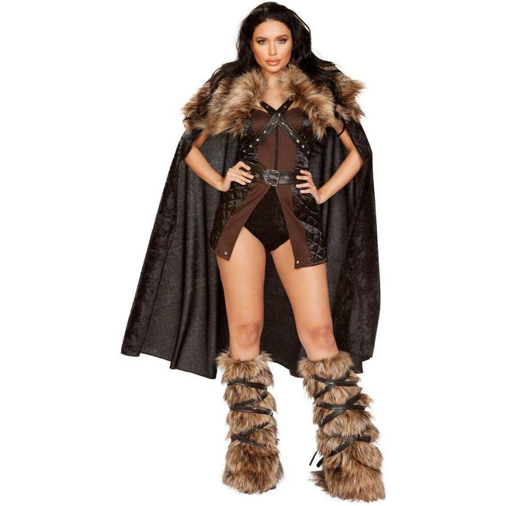 imageRoma Costume Northern Warrior BlackBrown Womens Party Costume  4pcBlackBrown