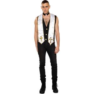 Roma Sexy Priest Men’s Costume(Black/White/Gold)