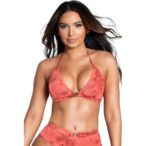 Yandy Tie dye Print Bikini Top, Soft Ribbed Fabric, Halter Straps, and Gold Hook Closure(Printed)